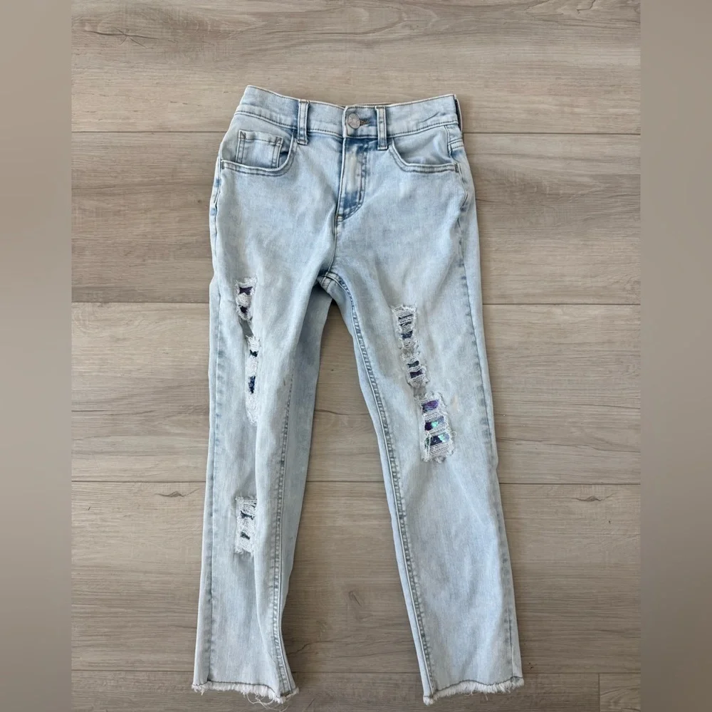 Justice Girls sequin design light wash distressed jeans size 10
